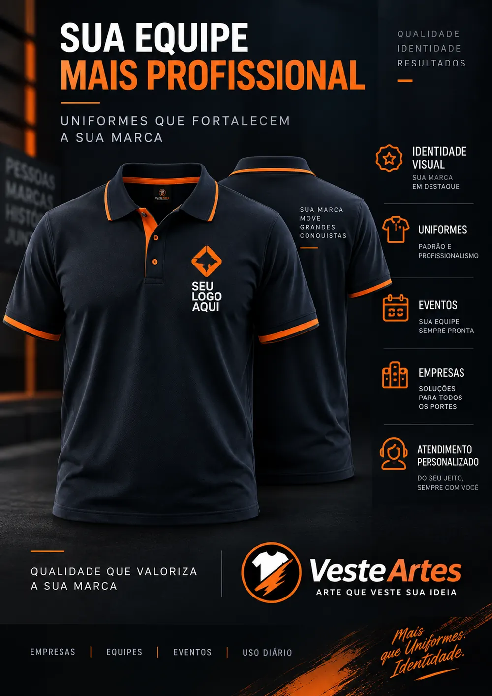 Camisetas para uniformização de equipes.