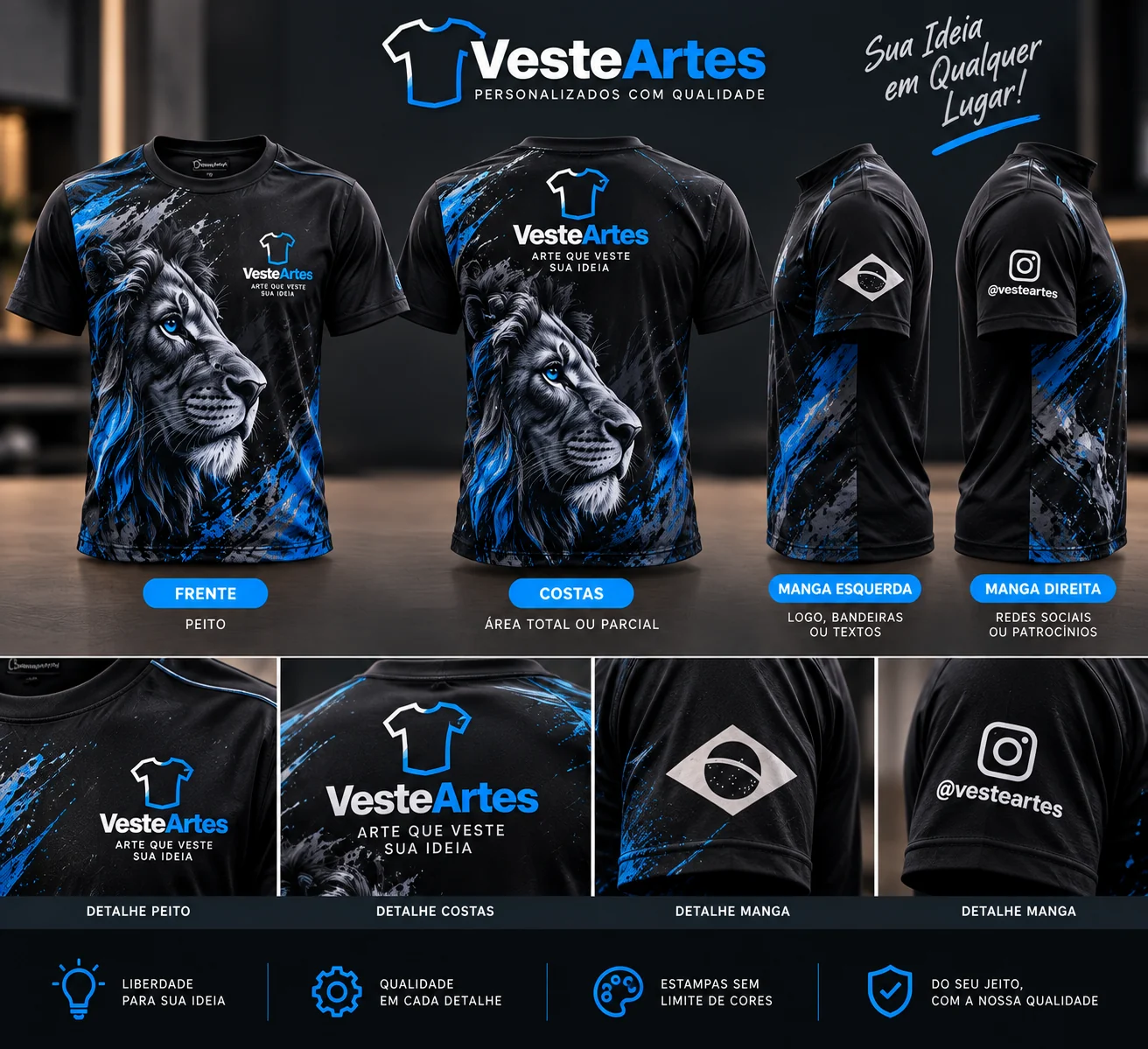 Visualização de posições de estampa em camiseta